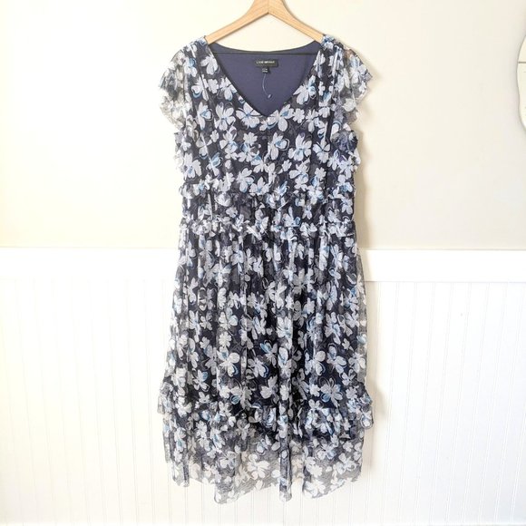 Lane Bryant Dresses & Skirts - Lane Bryant Ruffle Mesh Floral Mid Length Dress 18/20